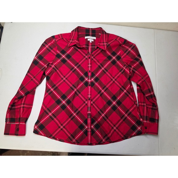 Foxcroft NYC Tops - Foxcroft NYC Red Black Plaid Wrinkle Free Button Up Shirt Women 14P Shaped